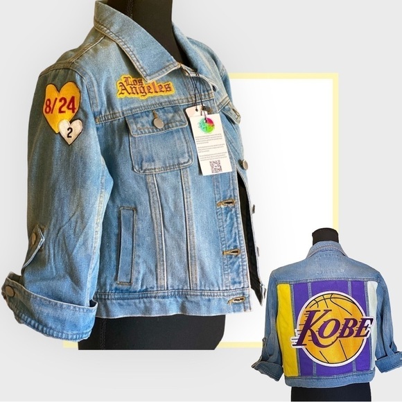 Hollywood Urban Cropped Upcycled Denim Jacket Fits L-XL - Picture 4 of 15